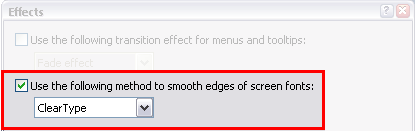 check the box next to Use the following method to smooth edges of screen fonts